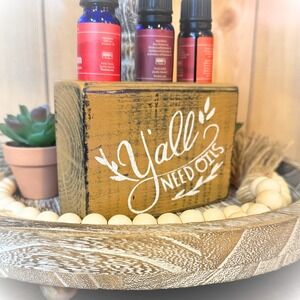 Basket Case Designs Y'all Need Oils Rustic Wooden Oil Holder Tan Farmhouse